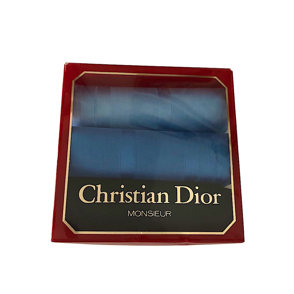 3 Christian‎ Dior Monsieur VTG Cotton Blue Palette Handkerchiefs New In Box